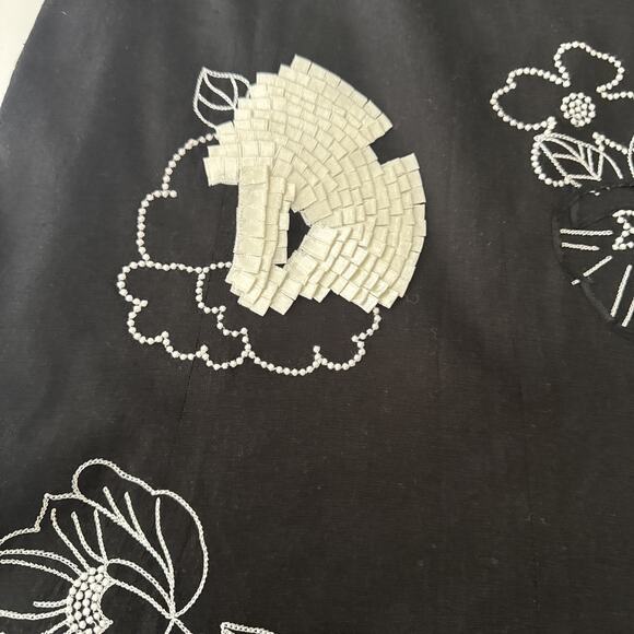 Etcetera Skirt Round Linen Blend Embellished Embroidery Bead Ribbon Lined Size 2 - Picture 4 of 15